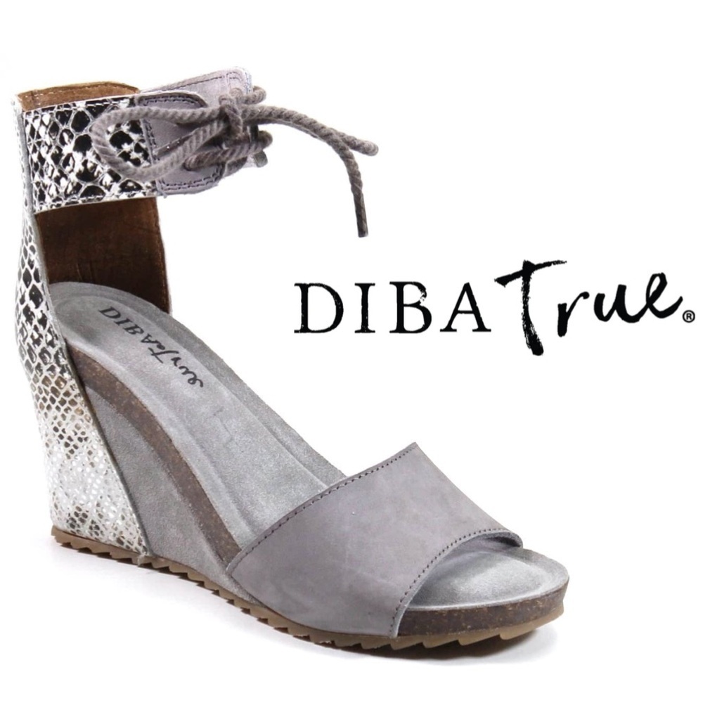 Diba True Womens Nite Lite Leather Snake Print Taupe Ankle Strap Wedge Sandal